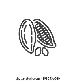 Cocoa beans line icon. linear style sign for mobile concept and web design. Cocoa seed outline vector icon. Symbol, logo illustration. Vector graphics