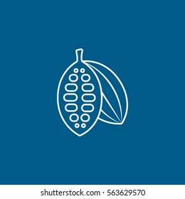 Cocoa Beans Line Icon On Blue Background