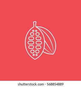 Cocoa Beans Line Icon On Red Background