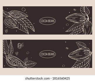 
Granos de cacao en un fondo oscuro.Plantilla para menú, pancarta, volante. Ilustración de estilo vectorial con grabado.