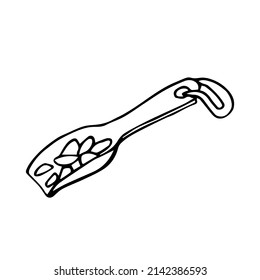 granos de cacao en una cuchara de cocina a la manera de un doodle