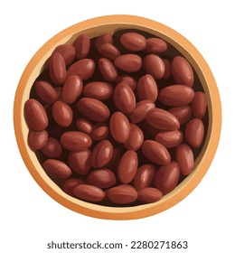 Cocoa Beans on Wooden Bowl Top View Isolated Hand Drawn Painting Illustration