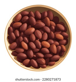 Cocoa Beans on Wooden Bowl Top View Isolated Hand Drawn Painting Illustration