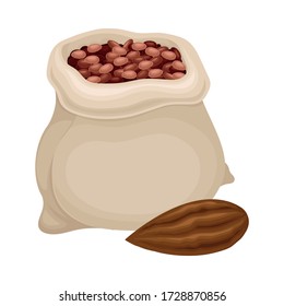 Cocoa Beans Poured in Sack as Aromatic Chocolate Ingredient Vector Illustration