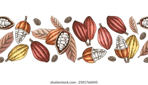 Cocoa beans seamless border vector