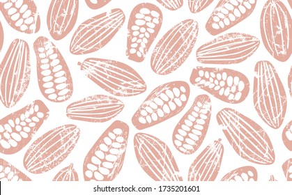 Cocoa Beans Seamless Pattern. Chocolate Background. Vector illustration.