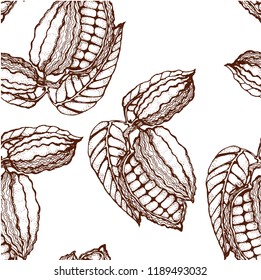 cocoa beans seamless pattern, vector illustration isolated on white background