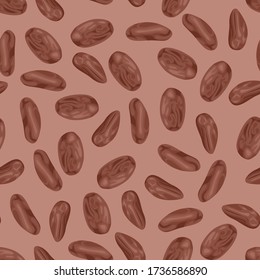 Cocoa beans seamless pattern. Vector illustration in cartoon flat style. Food background.