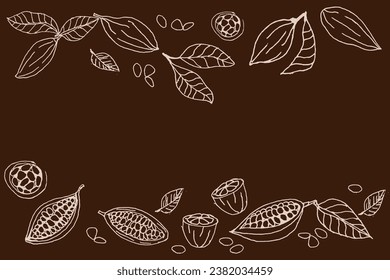 Cocoa beans sketch background on dark color