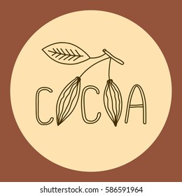 Cocoa beans tree in circle on brown background