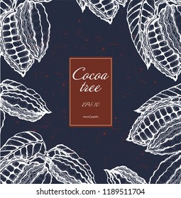 cocoa beans vector chalk on dark background vector illustration, banner