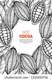 Cocoa beans vector illustration. Cocoa pods sketch. Chocolate beans. Vintage design. Hand drawn illustration.