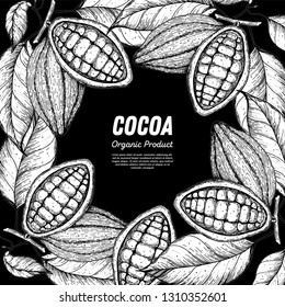 Cocoa beans vector illustration. Cocoa pods sketch. Chocolate beans. Vintage design. Hand drawn illustration.