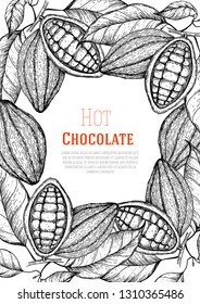 Cocoa beans vector illustration. Cocoa pods sketch. Chocolate beans. Vintage design. Hand drawn illustration.