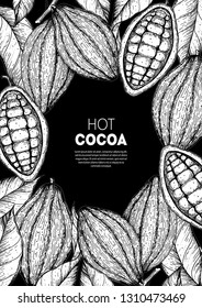 Cocoa beans vector illustration. Cocoa pods sketch. Chocolate beans. Vintage design. Hand drawn illustration.