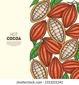 Cocoa beans vector illustration. Cocoa pods. Chocolate beans. Vintage design. Hand drawn illustration.