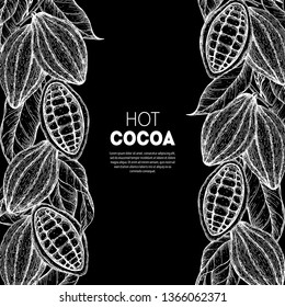 Cocoa beans vector illustration. Cocoa pods sketch. Chocolate beans. Vintage design. Hand drawn illustration.  Can used for packaging design.