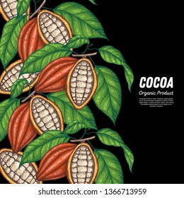 Cocoa beans vector illustration. Cocoa pods. Chocolate beans. Vintage design. Hand drawn illustration.
