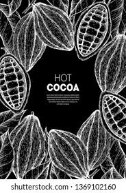 Cocoa beans vector illustration. Cocoa pods sketch. Chocolate beans. Vintage design. Hand drawn illustration. Can used for packaging design.