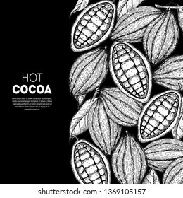 Cocoa beans vector illustration. Cocoa pods sketch. Vintage design. Hand drawn illustration. Can used for packaging design.