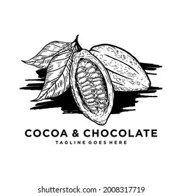 Cocoa beans vector illustration.Vintage ink hand drawn, Logo Vector Template, Design element for logo, poster, card, banner, emblem, t shirt. Vector illustration