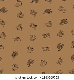 Cocoa branch vector seamless pattern. Superfood drawing. Isolated hand drawn background on white background. Organic healthy food