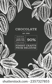 Cocoa Chalk Board Vector Banner Template. Chocolate Retro Cocoa Beans Background. Vintage Style Hand Drawn Illustration. 