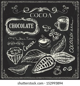 cocoa chocolate chalk bean vintage candy gourmet logo plant blackboard hand drawn cocoa and chocolate doodles on chalkboard cocoa chocolate chalk bean vintage candy gourmet logo plant blackboard cacao