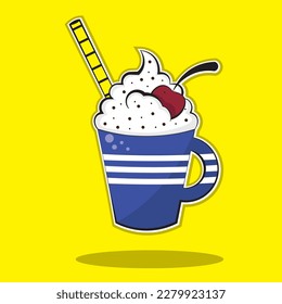 Cocoa with chocolate chips, vector graphics, cup with cocoa, icon, vector clipart