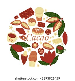 Cocoa and chocolate icon set, candy, cocoa beans, logo template, for confectionery shop. Vector illustration, EPS.