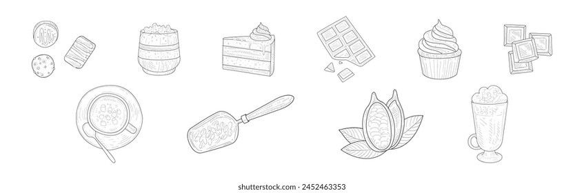 Cocoa and Chocolate Product and Elements Hand Drawn Vector Set