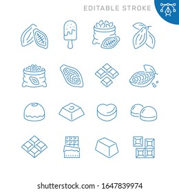 Cocoa and chocolate related icons. Editable stroke. Thin vector icon set