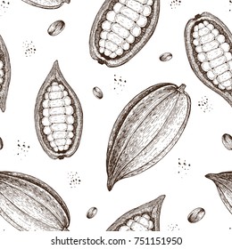 Cocoa and chocolate seamless pattern. Handmade chocolate wrapping design. Vintage elements for design.