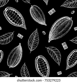 Cocoa and chocolate seamless pattern. Handmade chocolate wrapping design. Vintage elements for design.

