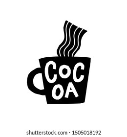 Cocoa Coffee abstract Drink types sign lettering on cup. Cute, simple vector for postcard graphic design Hand written paper cutout letters geometric style print. Hot mug Shop promotion motivation