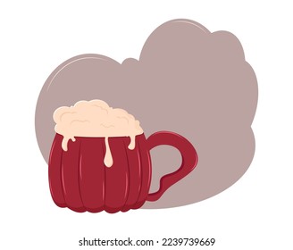 Cocoa with cream, cup in the shape of a pumpkin, autumn drinks