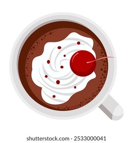 Cocoa with cream garnished with cherry isolated on a transparent background