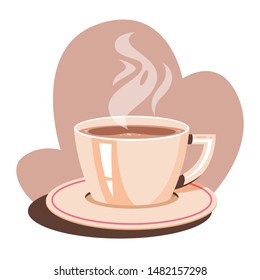 Cocoa in the cup. Hot tasty chocolate drink in mug. Coffee cup, cappuccino or espresso. Isolated vector illustration in cartoon style