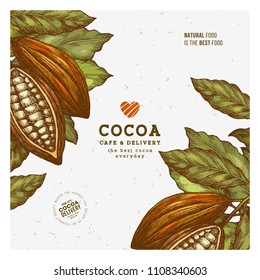 Cocoa design template. Engraved style illustration. Chocolate cocoa beans. Vector illustration