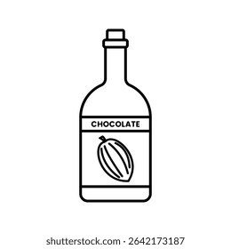 Cocoa Drink Bottle Outline estilo, um frasco de extrato de cacau muitas vezes usado na produção de xarope de chocolate, perfeito para embalagens de alimentos e projetos temáticos de chocolate.