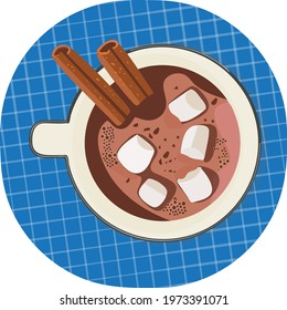 Cocoa drink with cinnamon and marshmellow