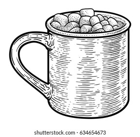 Cocoa drink illustration, drawing, engraving, ink, line art, vector