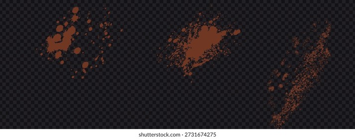 Partículas de pó de cacau. Voando textura de pó seco sobre fundo transparente.  Textura em pó de canela.Eps10