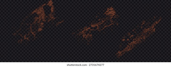 Partículas de pó de cacau. Voando textura de pó seco sobre fundo transparente.  Textura em pó de canela.Eps10