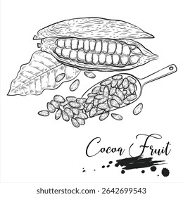Fruta e feijão de cacau, desenhando ilustração vetorial