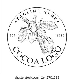 Fruta e feijão de cacau, ideia de design de logotipo para a empresa ou produto. Ilustração do vetor de desenho