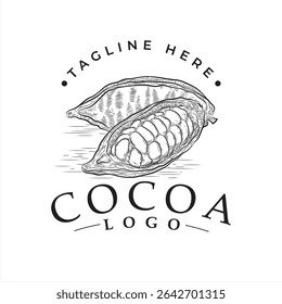 Fruta e feijão de cacau, ideia de design de logotipo para a empresa ou produto. Ilustração do vetor de desenho