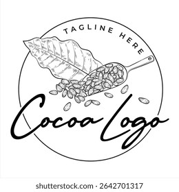 Fruta e feijão de cacau, ideia de design de logotipo para a empresa ou produto. Ilustração do vetor de desenho