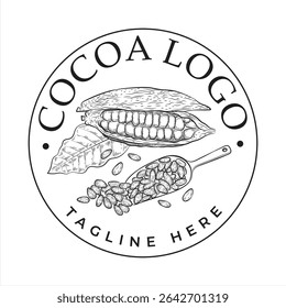 Fruta e feijão de cacau, ideia de design de logotipo para a empresa ou produto. Ilustração do vetor de desenho
