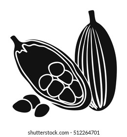 Cocoa fruit icon in black style isolated on white background. Herb an spices symbol stock vector illustration.